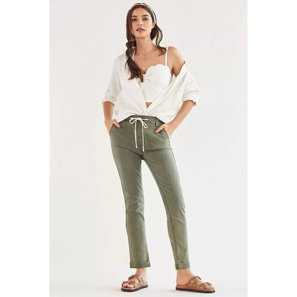 Paige Pants Womens 24 Green Christy Tapered Drawstring Waistband Cotton Stretch